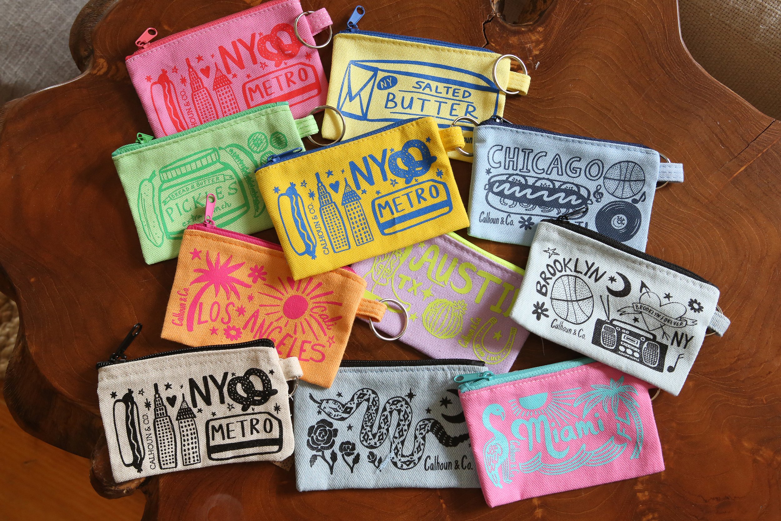 SALTED BUTTER SCREEN PRINTED ZIPPER CARD POUCH WITH KEYRING — Calhoun & Co.