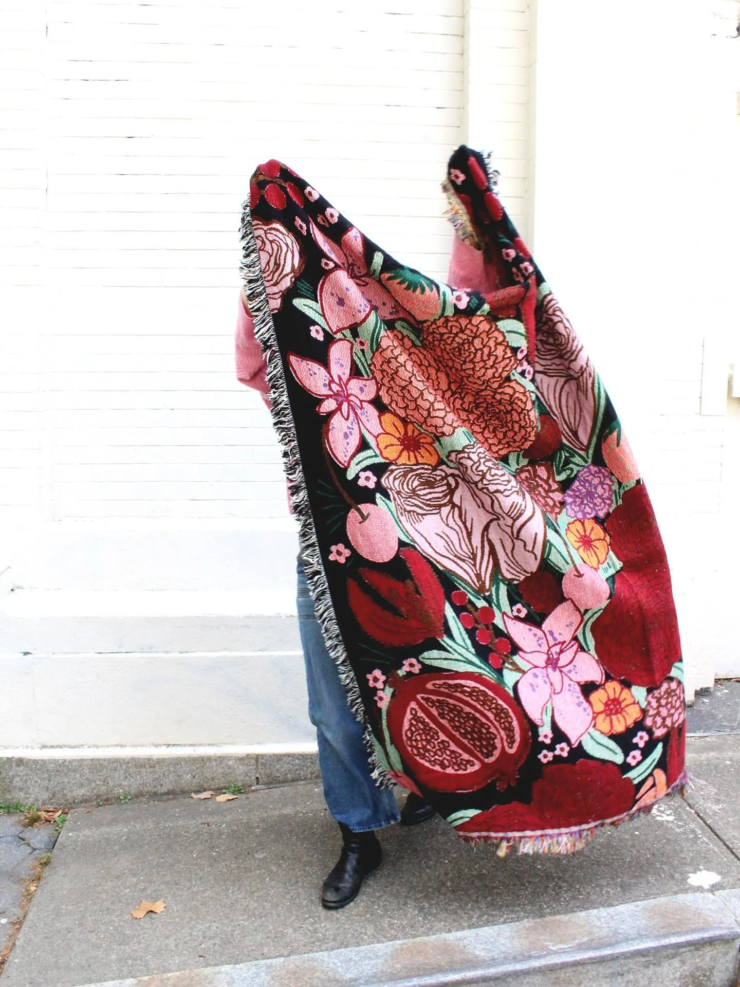 Fruity Floral tapestry blanket in Cherry Baby. 🍒