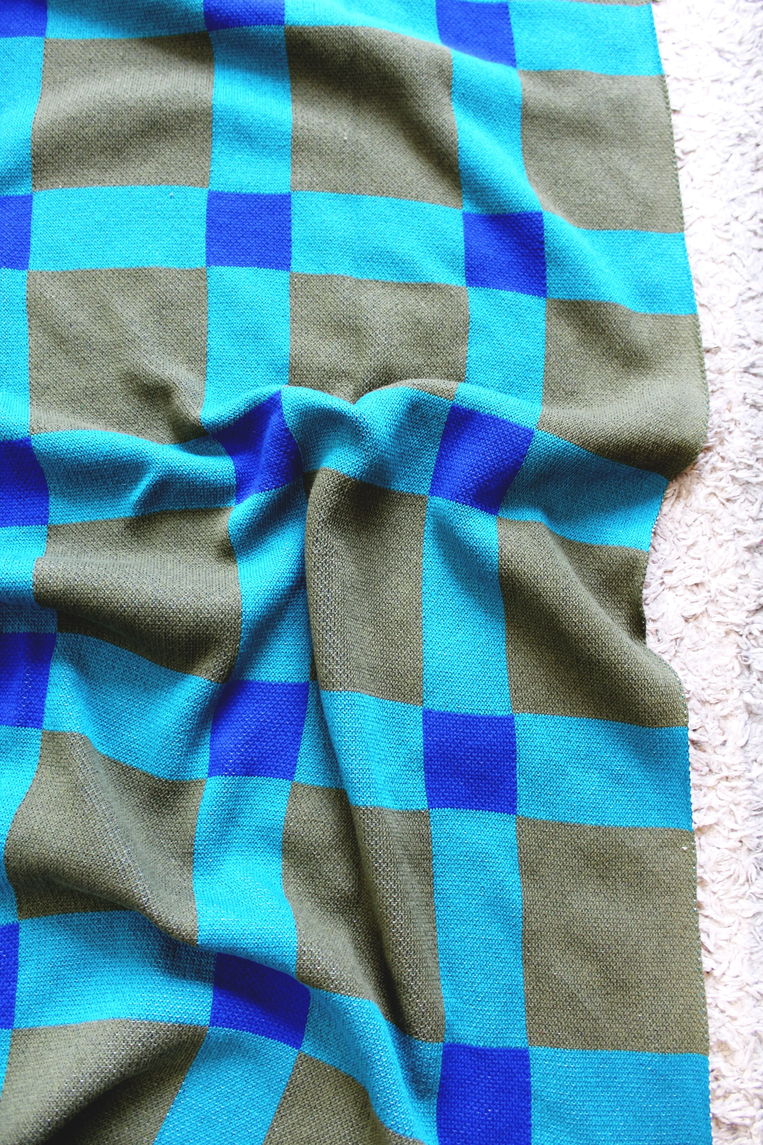 Knit blanket -GINGHAM KNIT BLANKET in Blue Olive IMG_2698.JPG