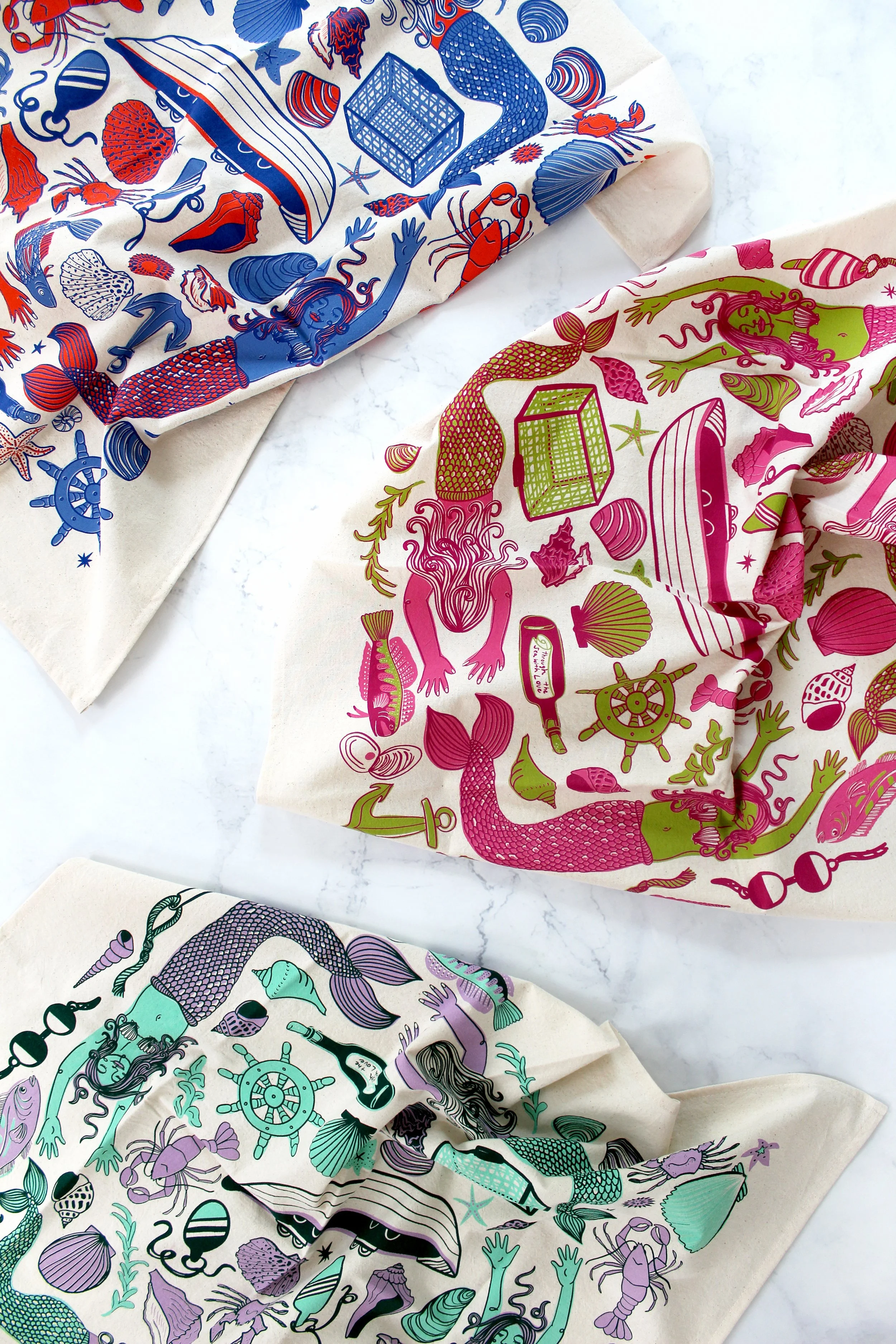 Mermaid Fantasy Screen Printed Tea Towel