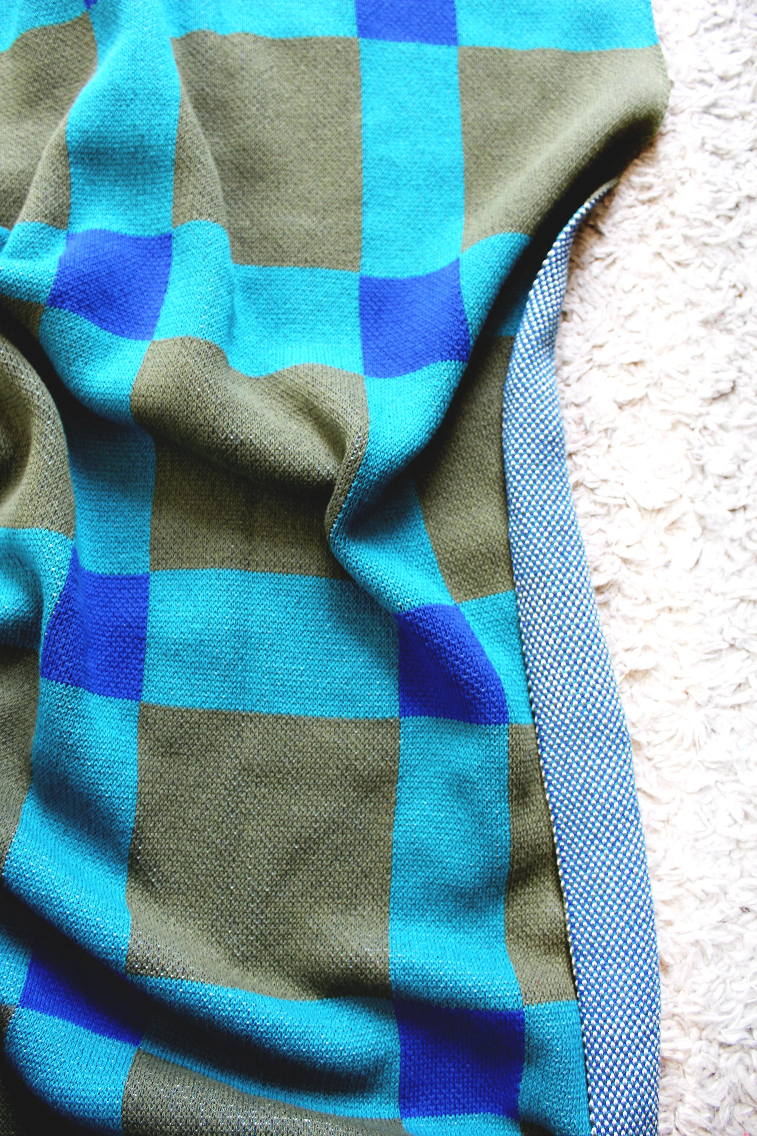 Knit blanket -GINGHAM KNIT BLANKET in Blue Olive IMG_2700.JPG