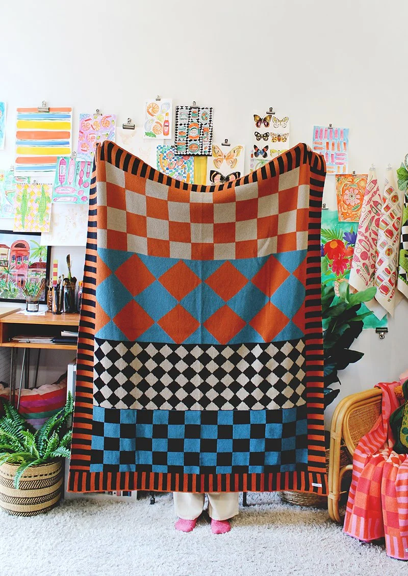 Diamond Checkerboard Pattern Mix Match Knit Throw Blanket in