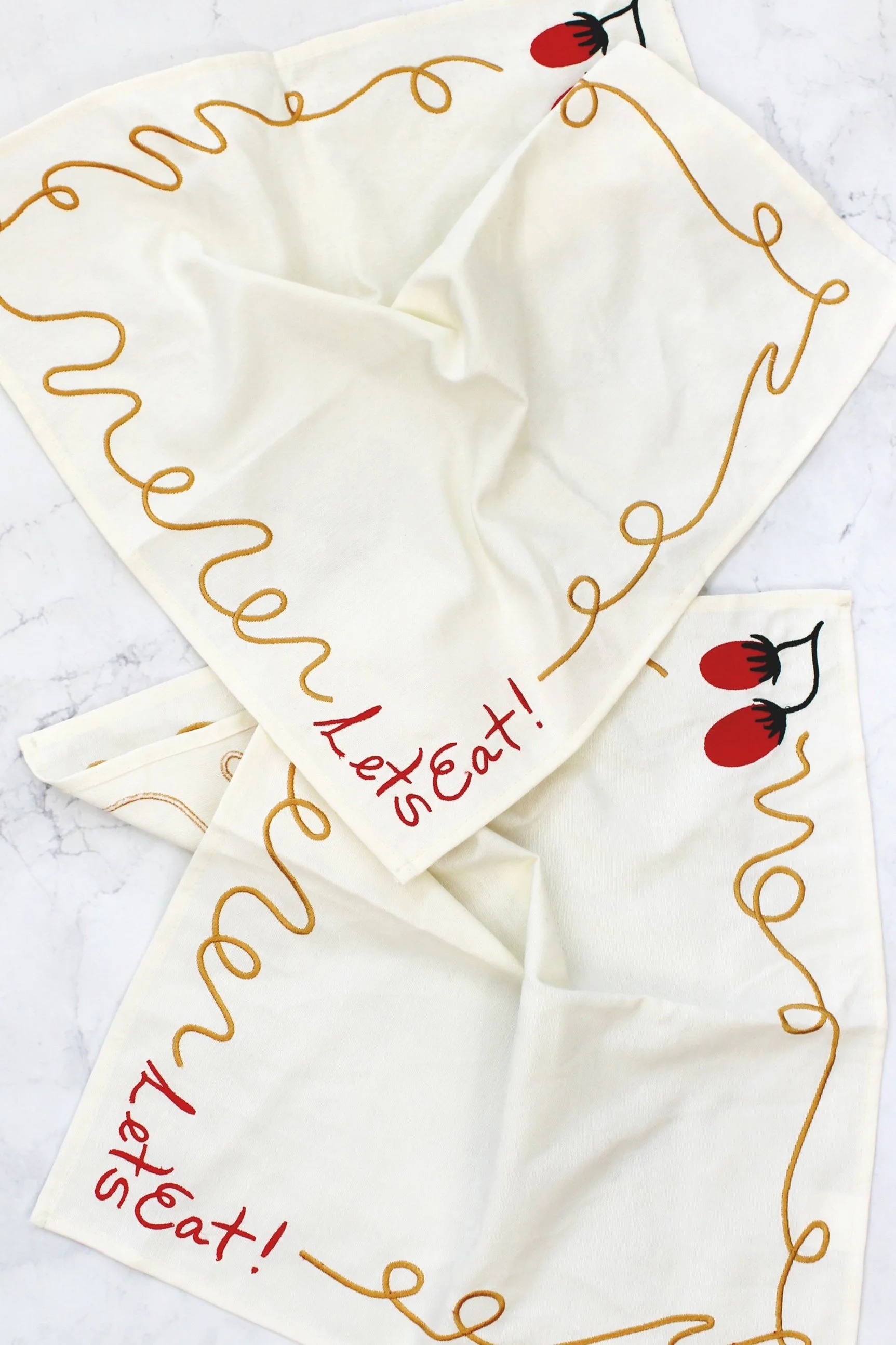 Let's Eat Pasta & Tomato Embroidered Napkins