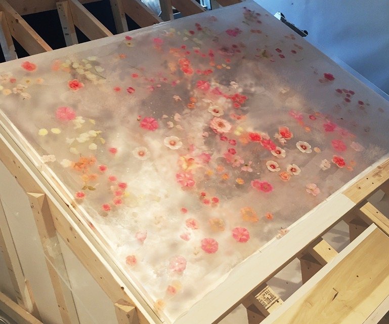 huge resin slab with flowers