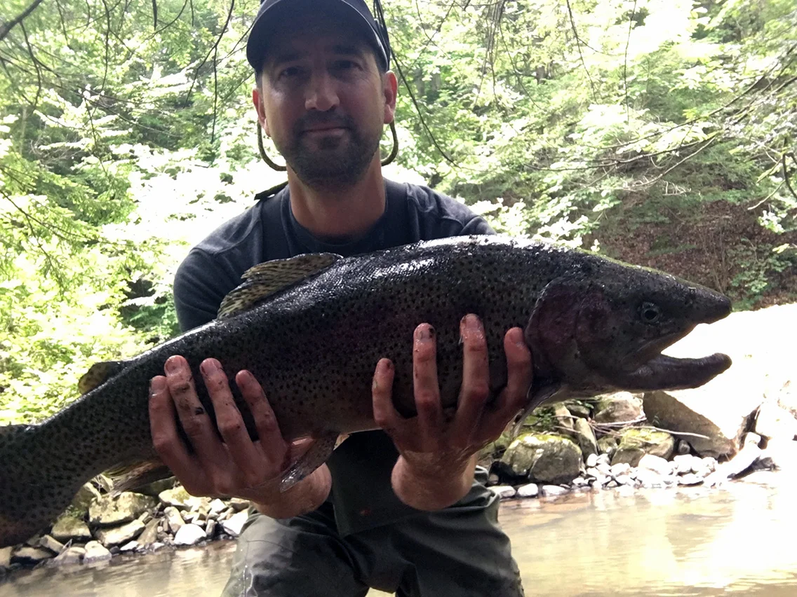 The 24" rainbow I caught on a small pink egg pattern.