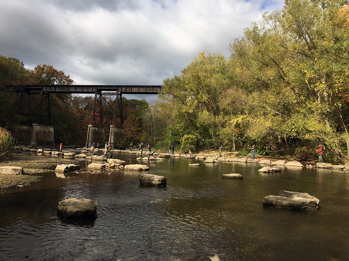 Looking downstream on 18 Mile Creek toward the old trestle bridge.