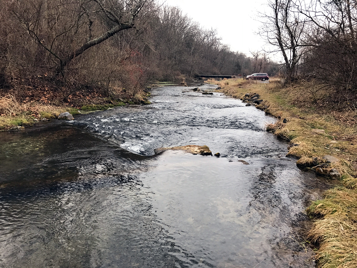 Looking downstream on Big Spring Creek towards the PFBC parking lot, opposite T351.