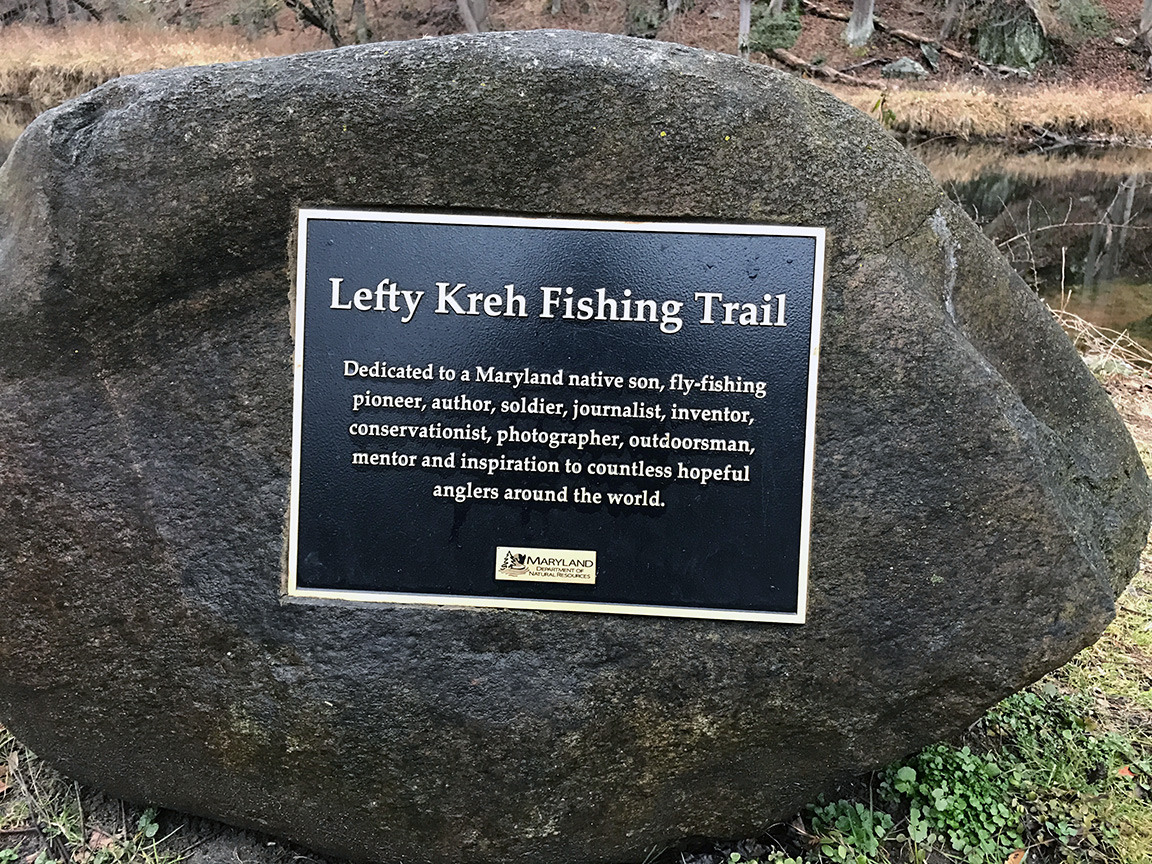 The monument to Lefty Kreh at the Masemore Bridge parking lot.