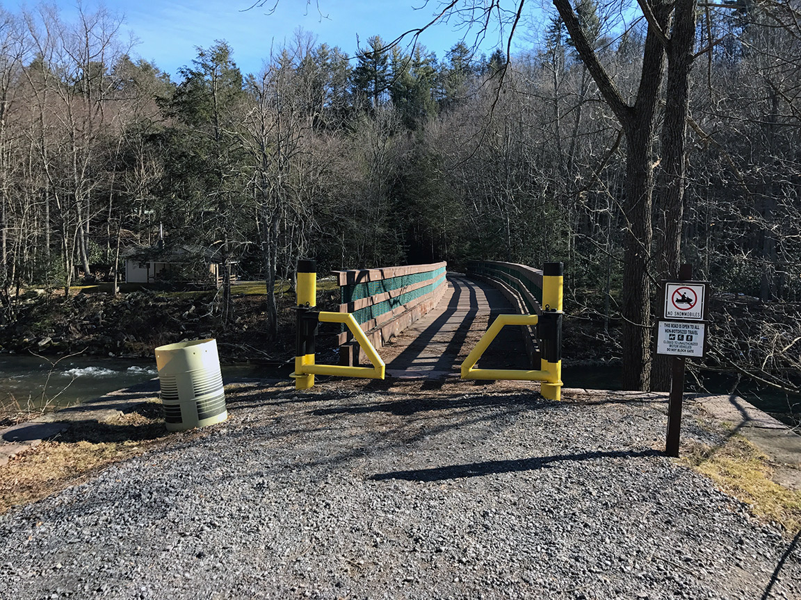 The refinished bridge that leads to the famous tunnel on Penns Creek.