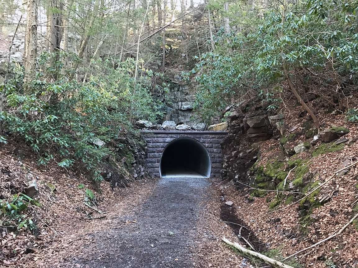 The refinished tunnel entrance on the other side of Penns Creek.