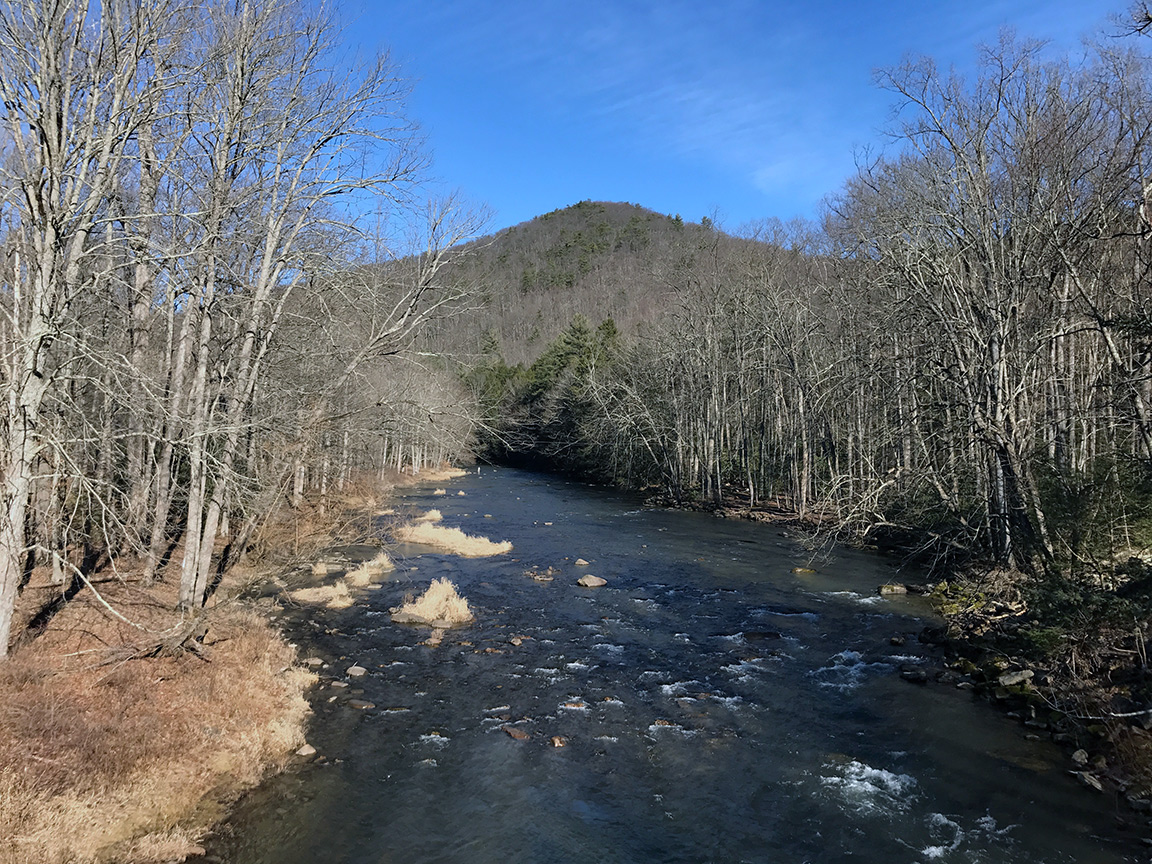 Looking upstream while standing on the refinished bridge.