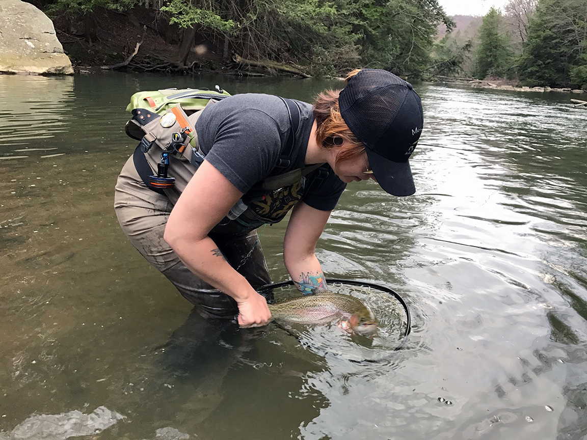 Andrea with another nice bow she caught on a Pheasant Tail Nymph.
