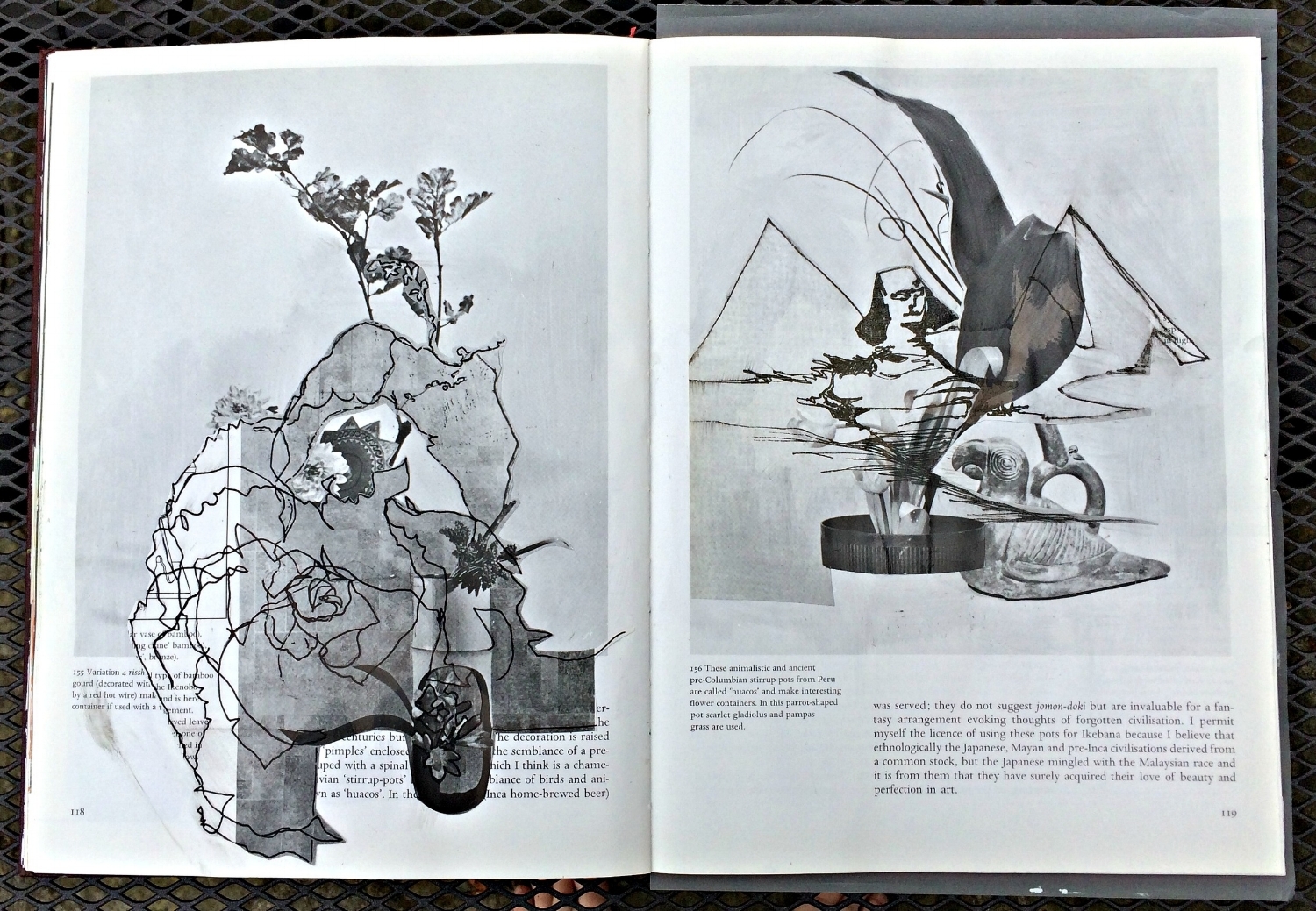 Altered Book (Japanese Flower Arranging): unsighted sketches layered