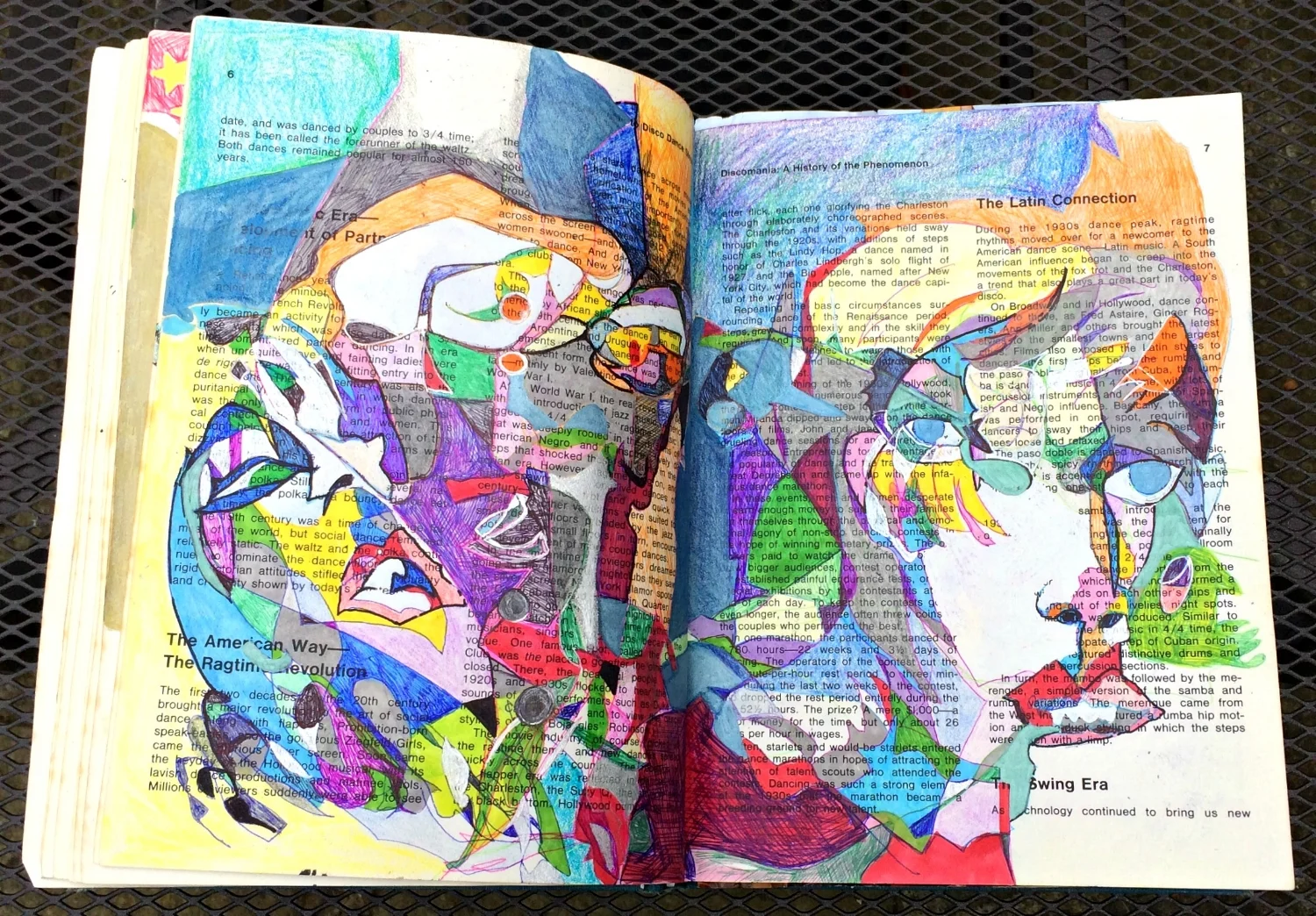 Altered Book (Disco Dance Moves): blind drawing, coloured