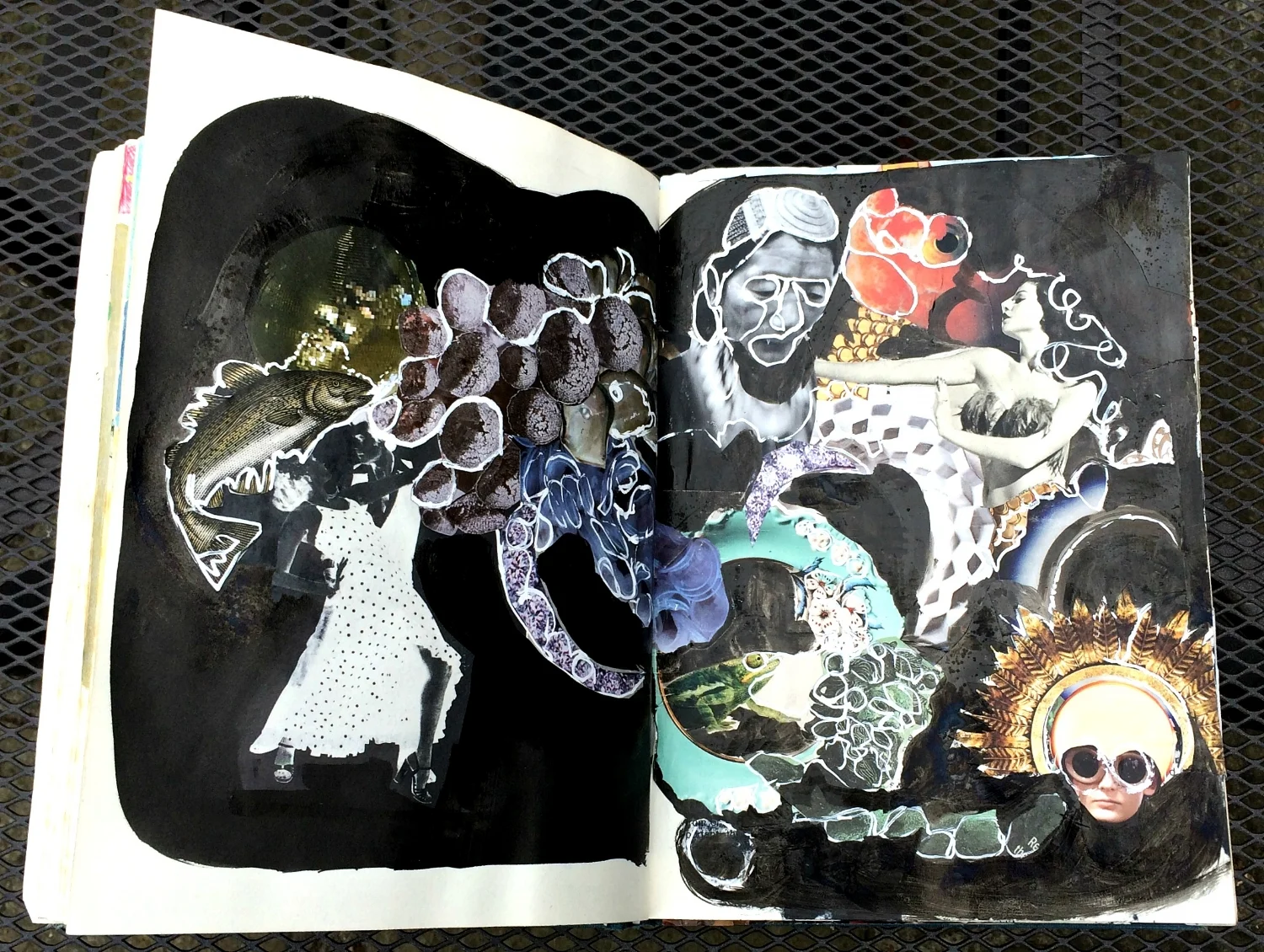 Altered Book (Disco Dance Moves): collage, paint, etc