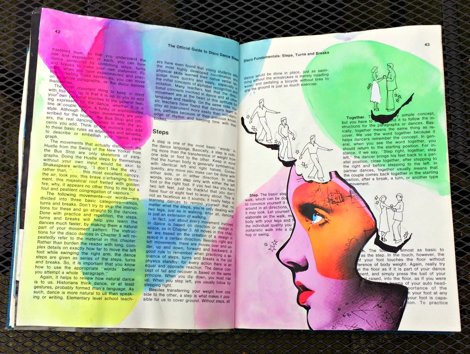 Altered Book (Disco Dance Moves): random shapes, colour, collage