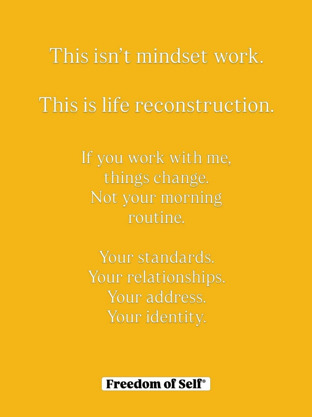 There&rsquo;s a reason my work isn&rsquo;t for everyone.

When you work with me, things move.

✨ Relationships end.
✨ Homes change.
✨ Careers pivot.
✨ Standards rise.
✨ Truth comes forward.

Not because I push people to burn their lives down.
But bec