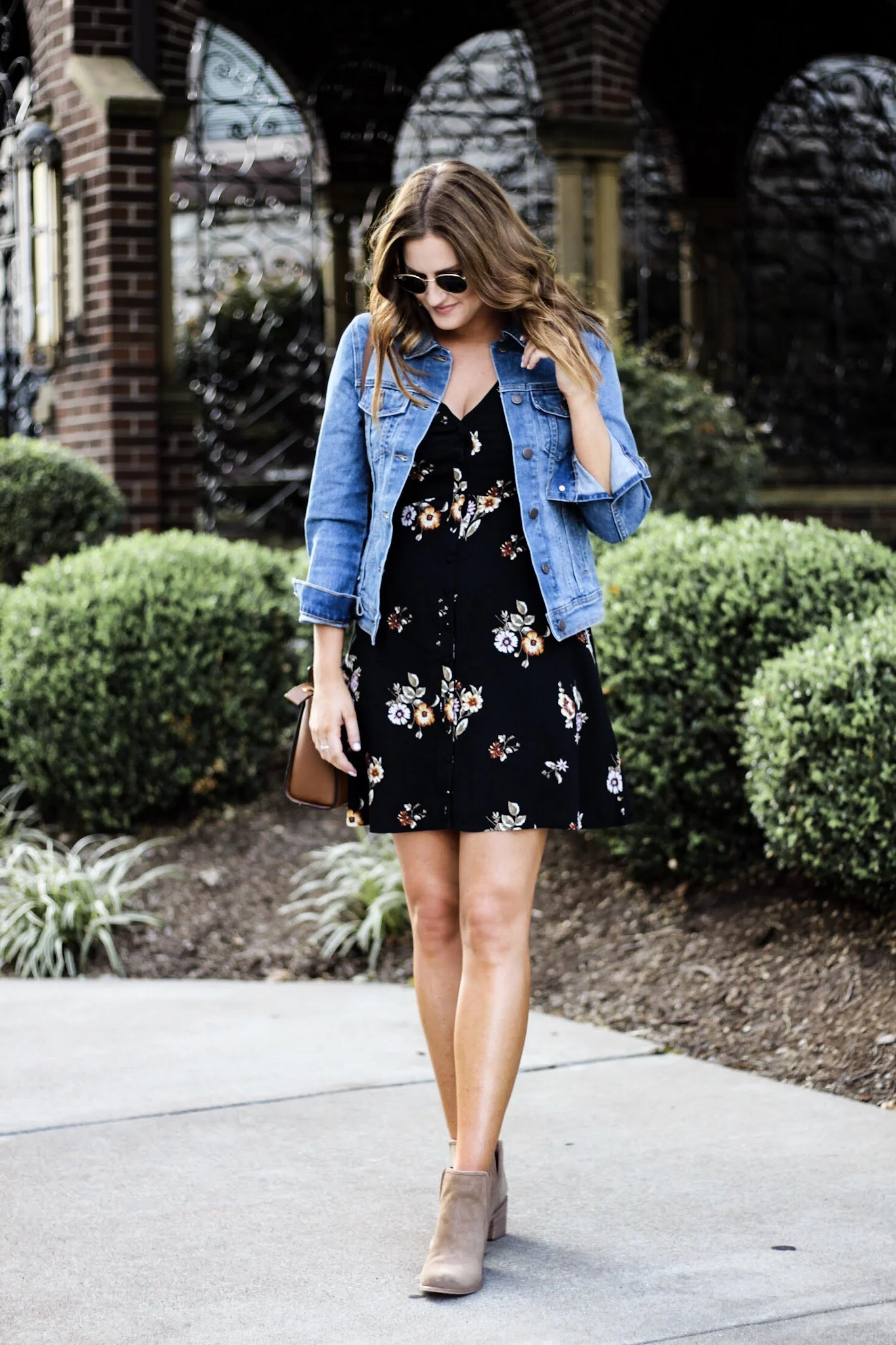 floral dress with ankle boots