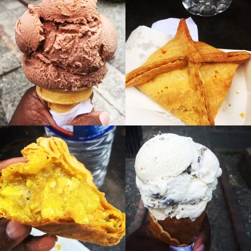 The best chicken patties and ice cream I've ever had! Ate these at Devon House in Kingston, Jamaica. 