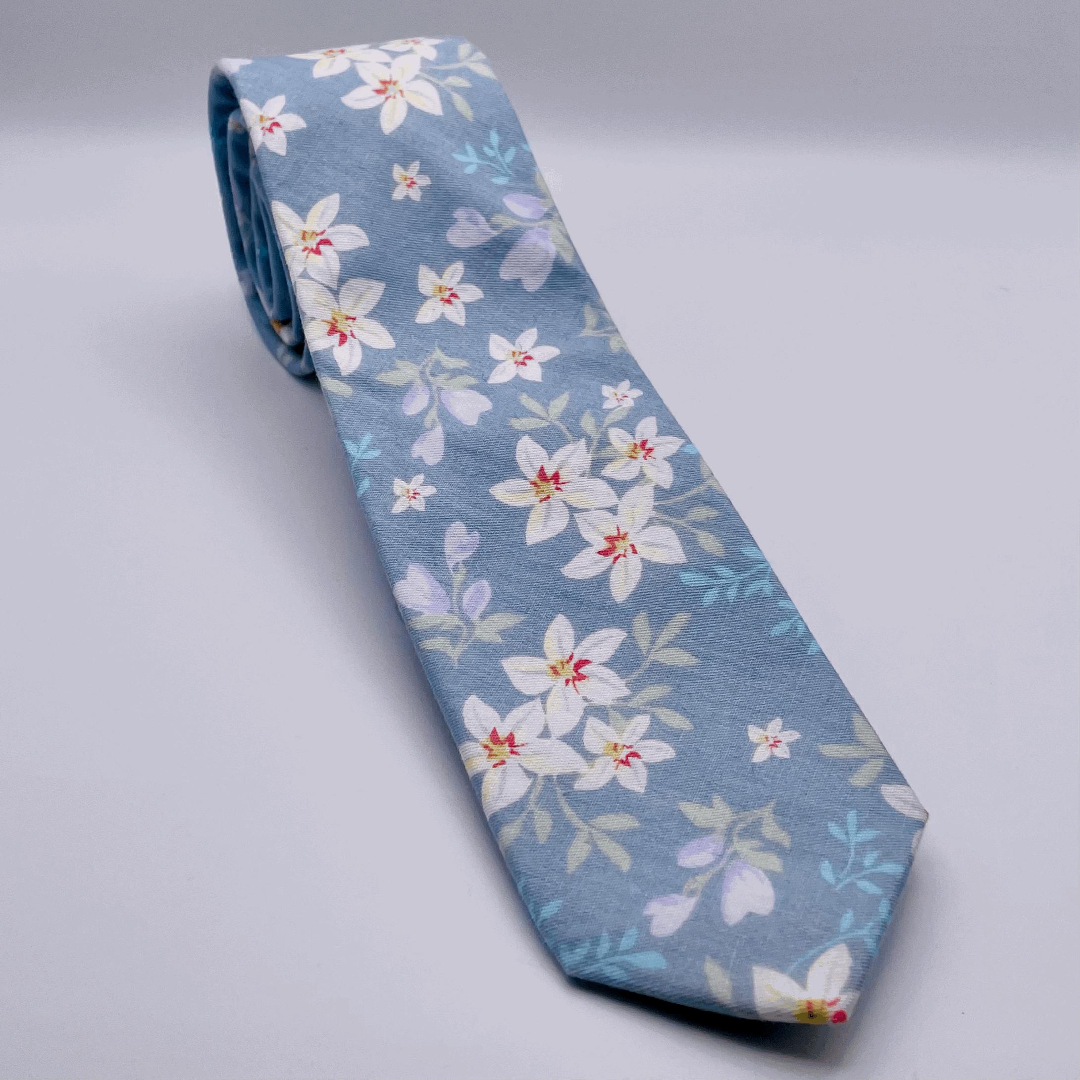 Light Blue Floral Print Necktie