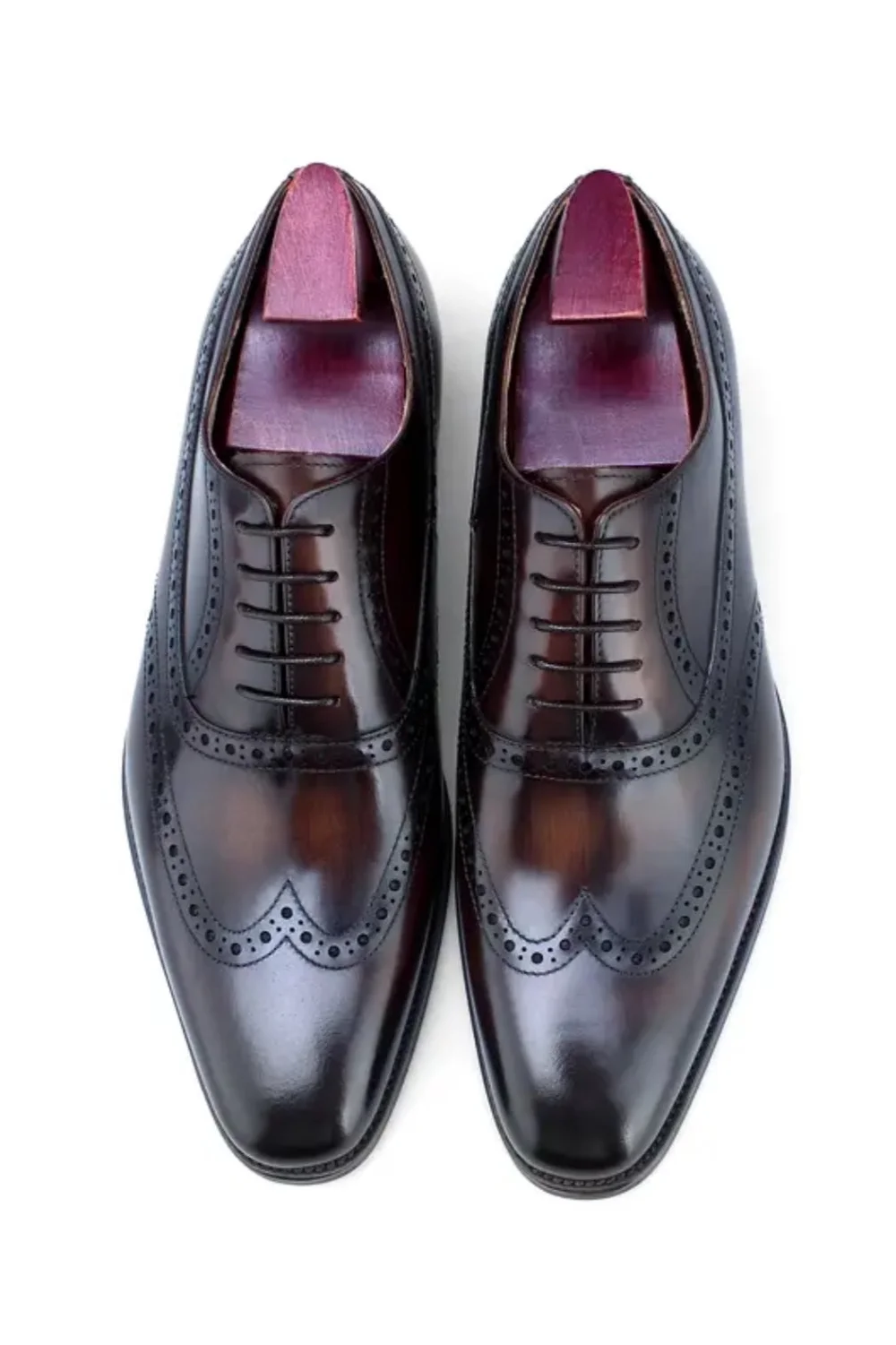 mens burgundy wingtip dress shoes Men Wingtip Shiny Leather Oxford Burgundy Shoe