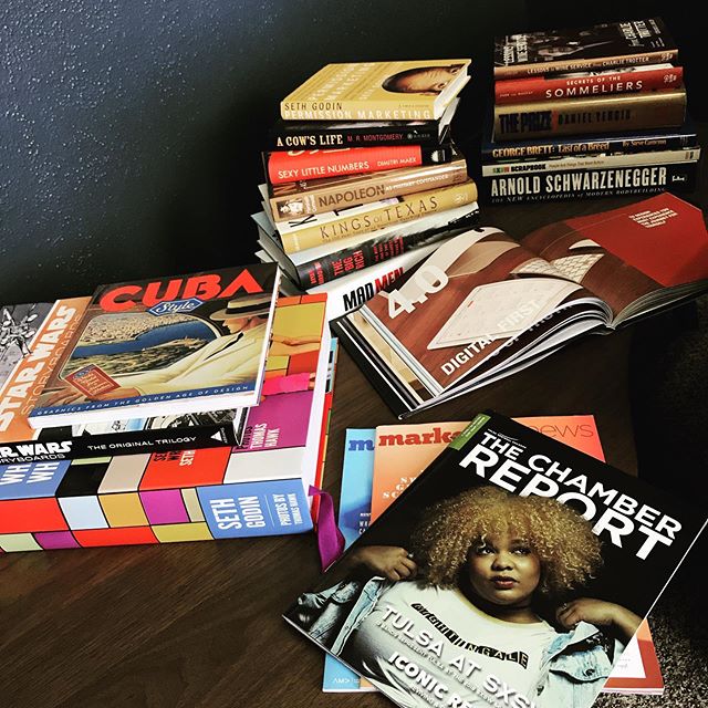 Had to stop to admire our own little office book club, while heading to @magiccitybooks for the @tulartsdist meeting. #tulsaartsdistrict #books #reading #business #local #branding #marketing #tulsa #webb #webbbranding