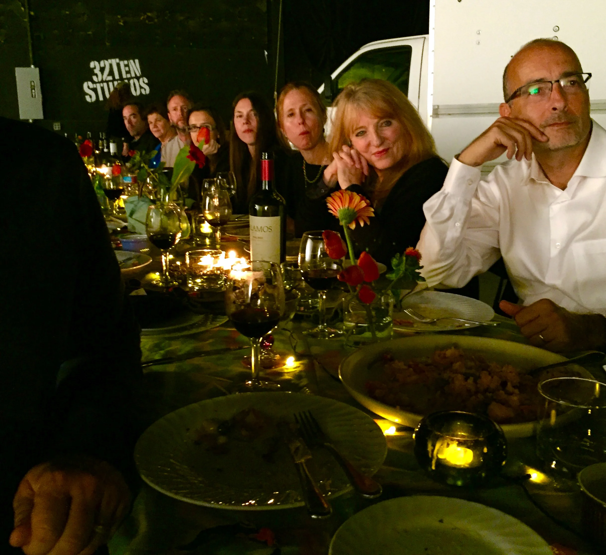 A filmmakers' soiree, a movable feast for Pacific filmmakers Forum/ Salon Dinner #95 co noted by Alexandra Lexton and Cari Boba October 22 2016 at 32Ten Studios in San Rafael. Filmmakers setting a dinner on a sound stage is as putting a brush in Van Gough's hands. 
