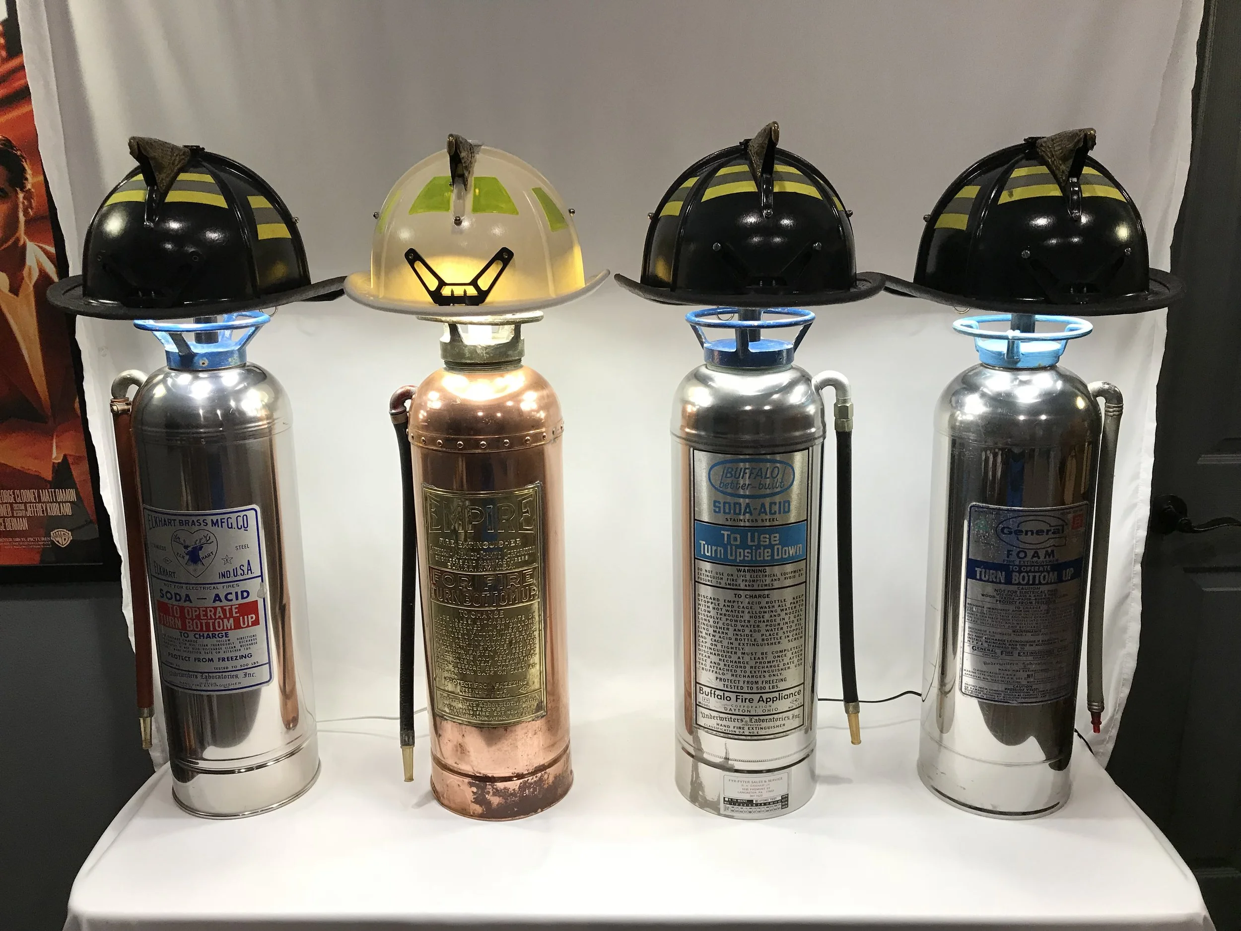 Our Firefighter lamps are perfect for your firehouse. These four are in the lobby of firehouses of a suburb here in the Dallas area