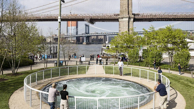 This new water-vortex art installation is making a splash in Brooklyn Bridge Park