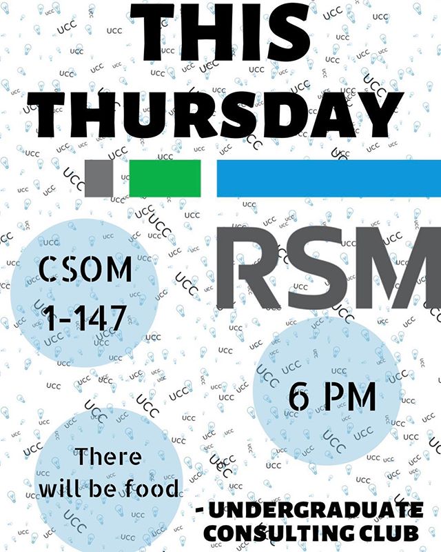 Come join us at our meeting tonight @ 6pm in CSOM 1-147! RSM will be joining us with an information session about the company. 
Come learn more about a great consulting company from people who currently work there.
Food will be provided!