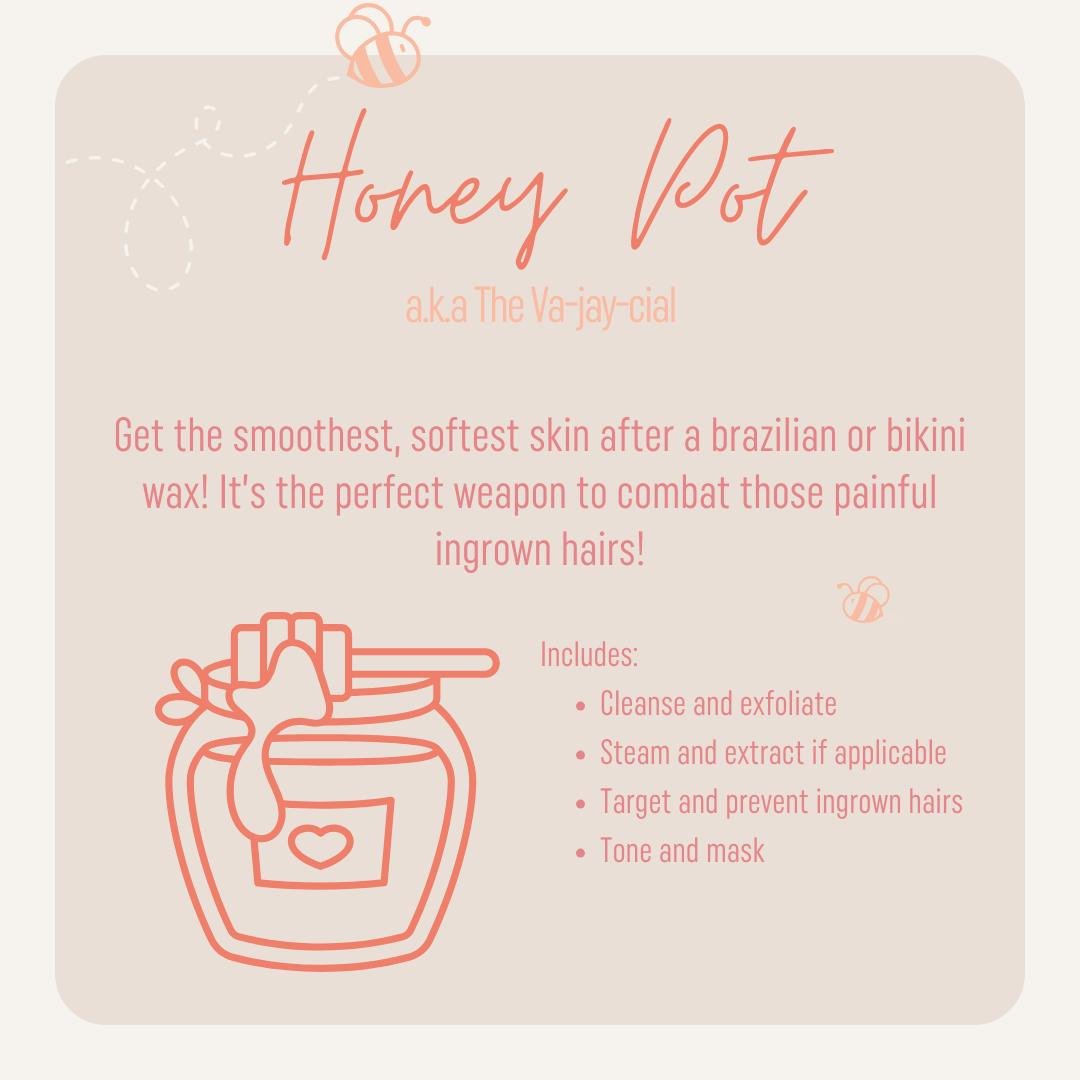 It's a facial for your V! Perfect to get right after your bikini/brazilian wax or when the hair is growing in!

Use code 𝙃𝙤𝙣𝙚𝙮𝙋𝙤𝙩𝘾𝙤𝙢𝙗𝙤 to add on the Honey Pot Vajacial to your wax for just $55

#bikiniwax #brazilianwax #waxsalon #vajacia