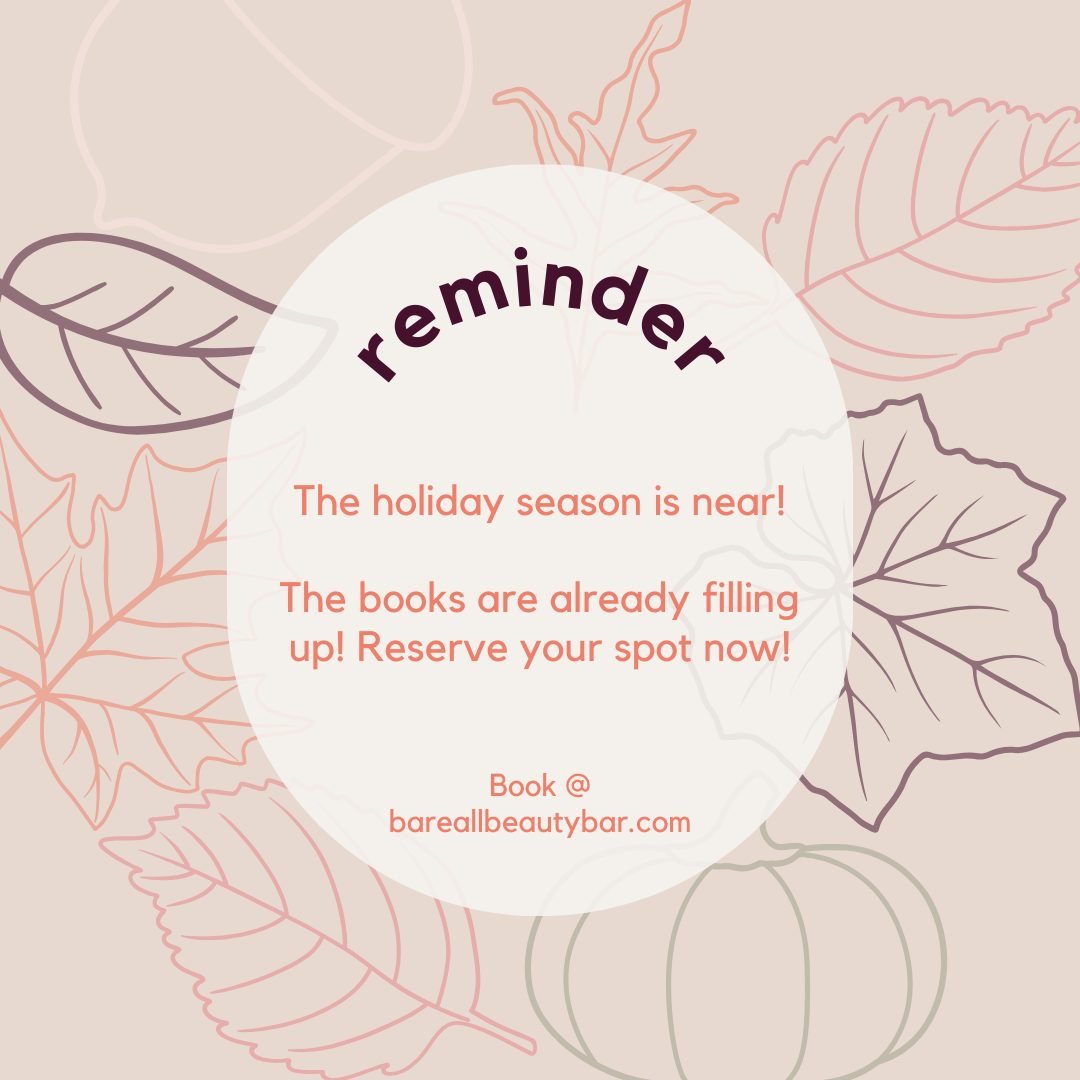 Don't wait till the last minute this year!

Reserve your spot now and get the best time that will work for you!

#salonspa #holidayseason #metimematters #selfcare #beautyessentials