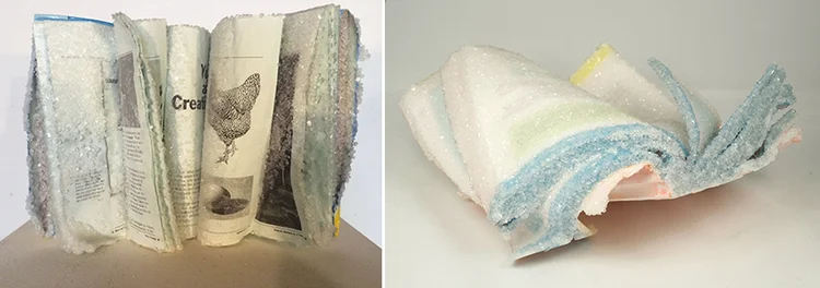 Alexis Arnold, (L) The Foundations of Graphic Design, book, borax crystals, L"xW"x'H, 2015 and (R) The Art and Science of Java, book, borax crystals, 14"x14"10", 2015