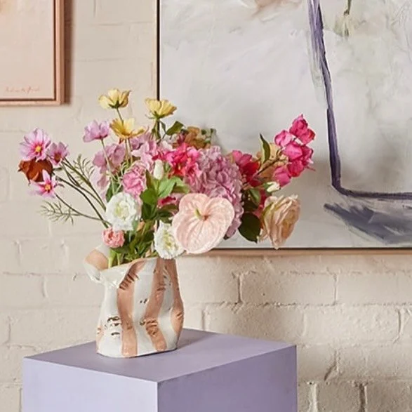 🧡🧡 MID CRUSH VASE 🧡🧡

Pink Nude Stripe with Gold Lustre
Available @greenhouseinteriors, in store &amp; online.