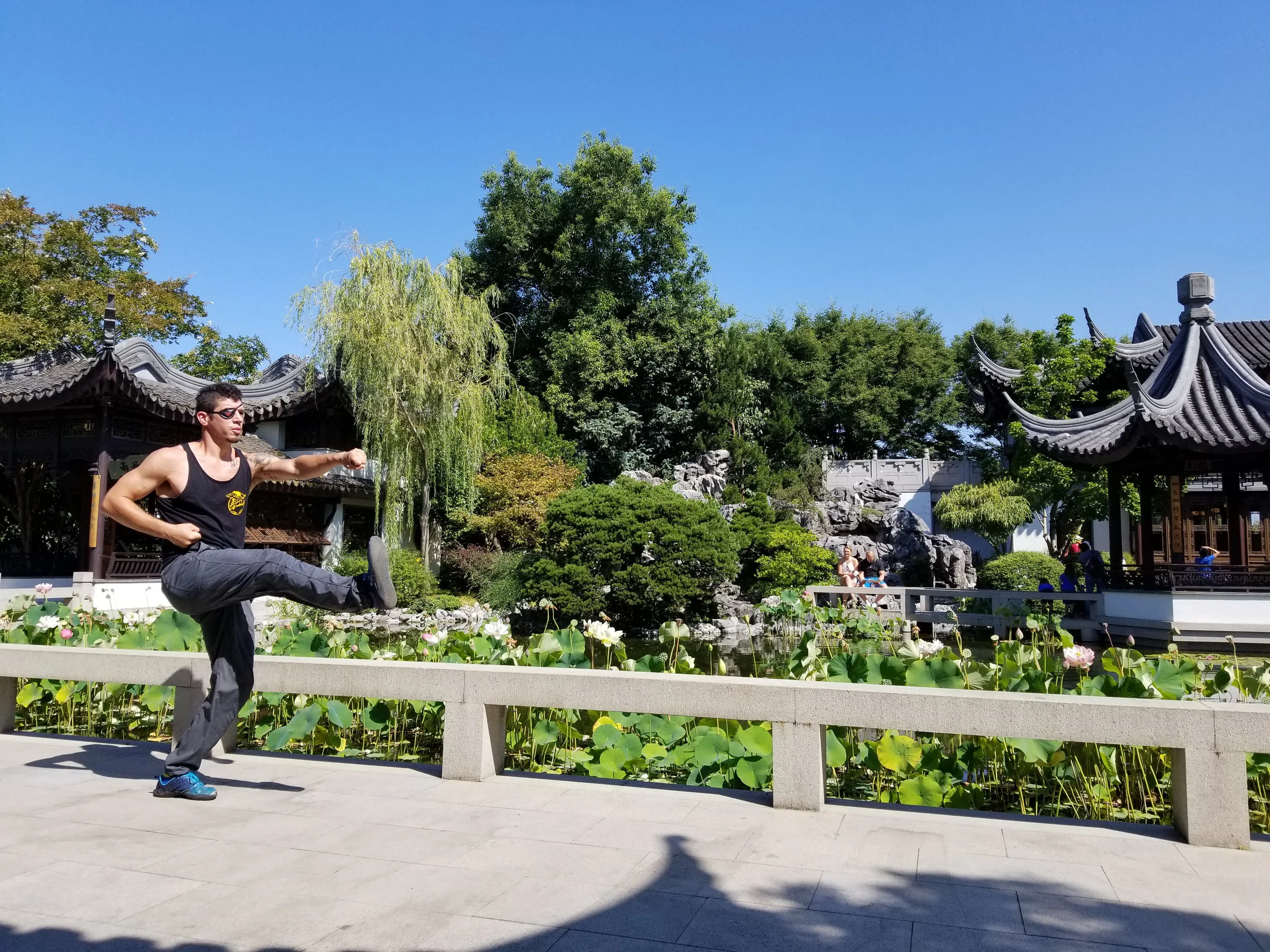 Joey warms up before teaching his class: Beijing Internal Kung Fu at the Lan Su Chinese Garden. Every Tuesday 10am - 11am.