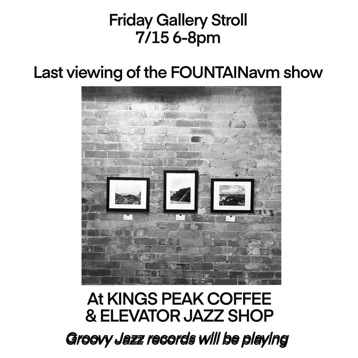 Come by and hang at @kingspeakcoffeeroasters and @elevator.jazzshop and check the current FAVM art show for the last time.  We will be playing groovy JAZZ records from the ELEVATOR