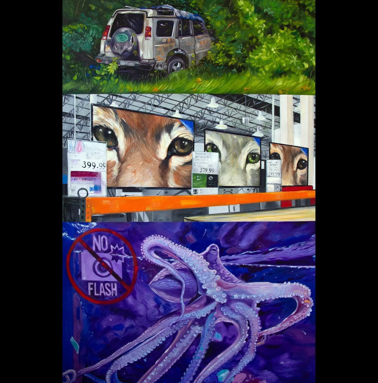 &ldquo;Having Is a Sign of Wanting (To Have and Not to Hold)&rdquo;, oil on canvas, 36 x 24 inches, 2024, on view at my current solo exhibition &ldquo;As Above, So Below&rdquo; @marinmoca through September 28.

All three images use glass to hold a se