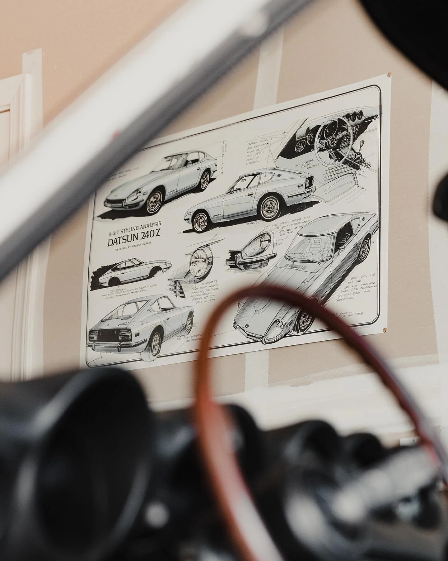 A @roadandtrack magazine clipping from the &lsquo;70s featuring illustrations by #wernerbuhrer, digitally remastered by @zatsuma.
So awe-inspiring having this piece of history hanging in the garage. Must add more.