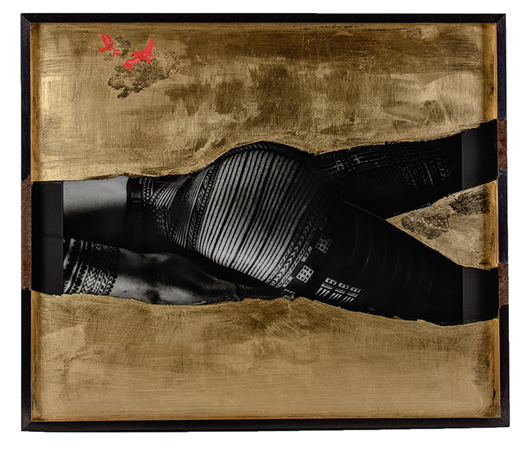 3 brothers , 3 bodies , 3 landscapes Triptych 2018 61 x 71 x 6 cm each hand-printed fibre-based traditional photo print, imitation gold leaf, paint, glass + wood.