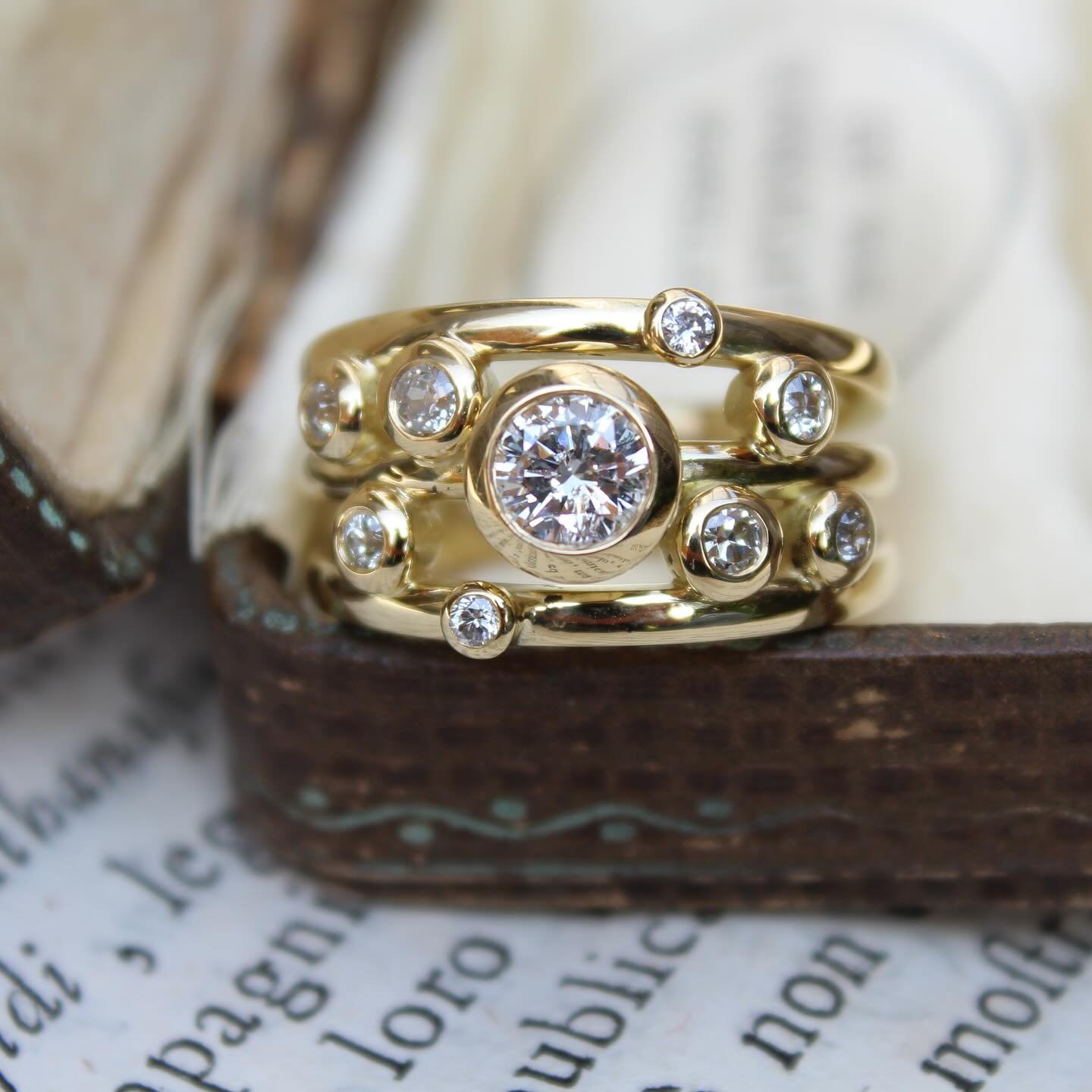 A bit of summer sparkle ✨
.
Provenance is important &hellip; this ring was created using sentimental family rings.  The gold was refined &amp; realloyed to 18ct yellow &amp; the small diamonds given a new lease of life in new settings. The central di