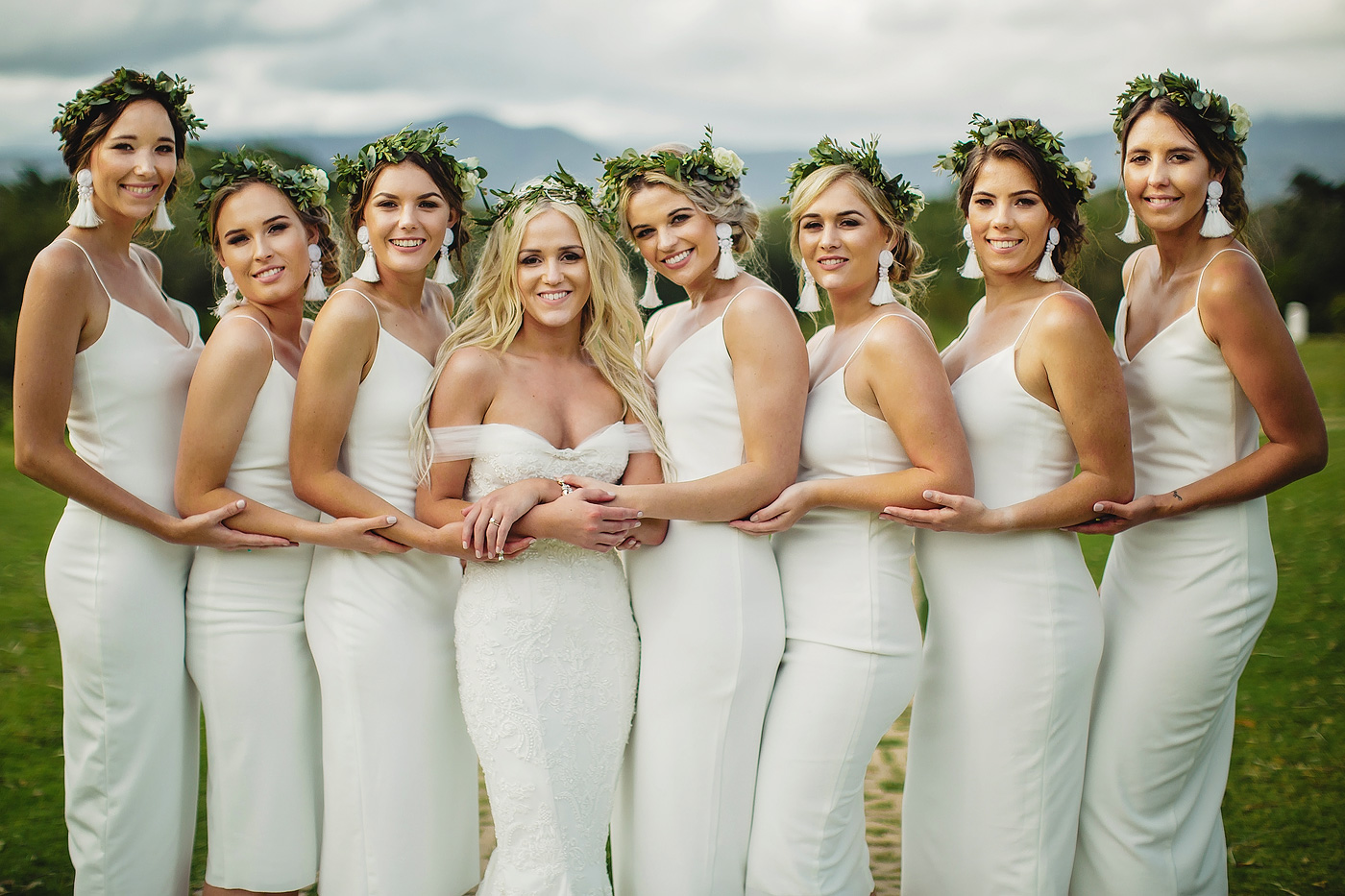 Bridesmaids and Bride wedding dress and bridesmaid dress ideas