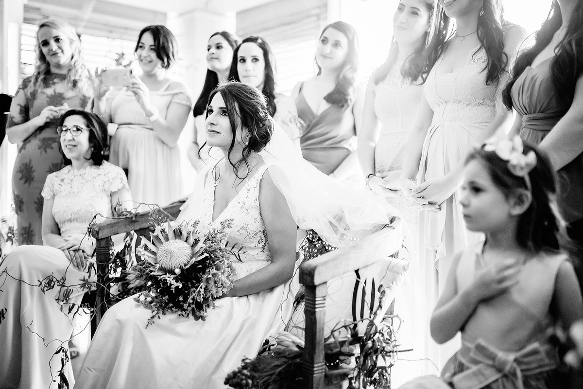 Jewish Bride reaction moment during bedeken in Plettenberg Bay