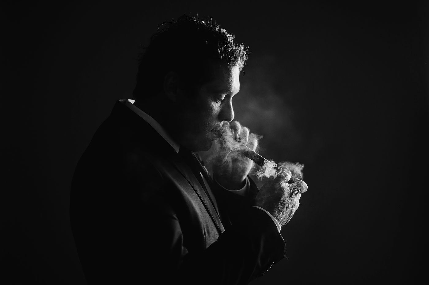 Smoking Groom Cigar Photo