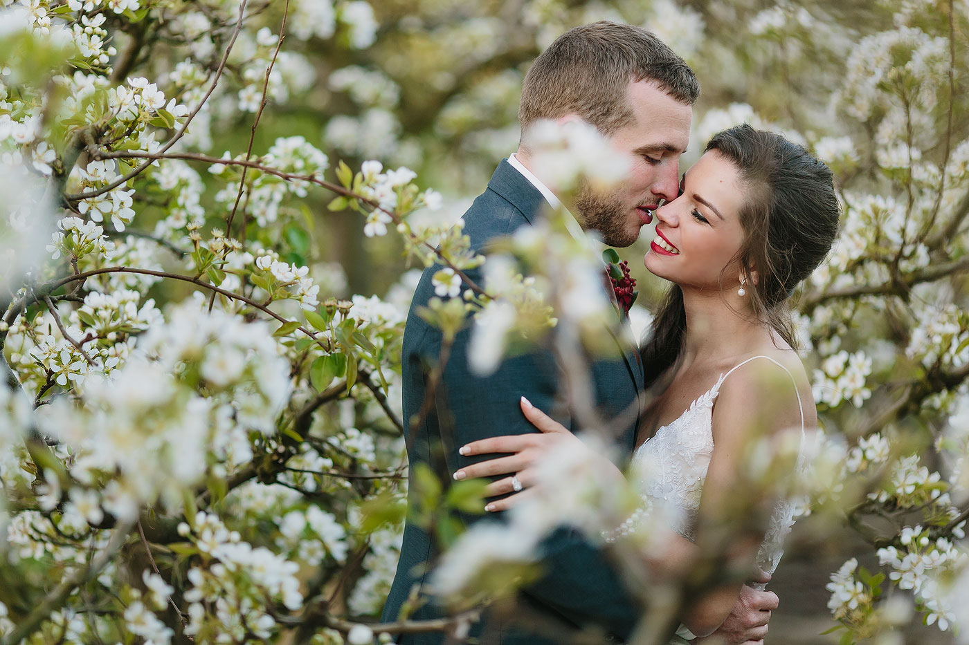 Intimnate Wedding Photo with Blossoms