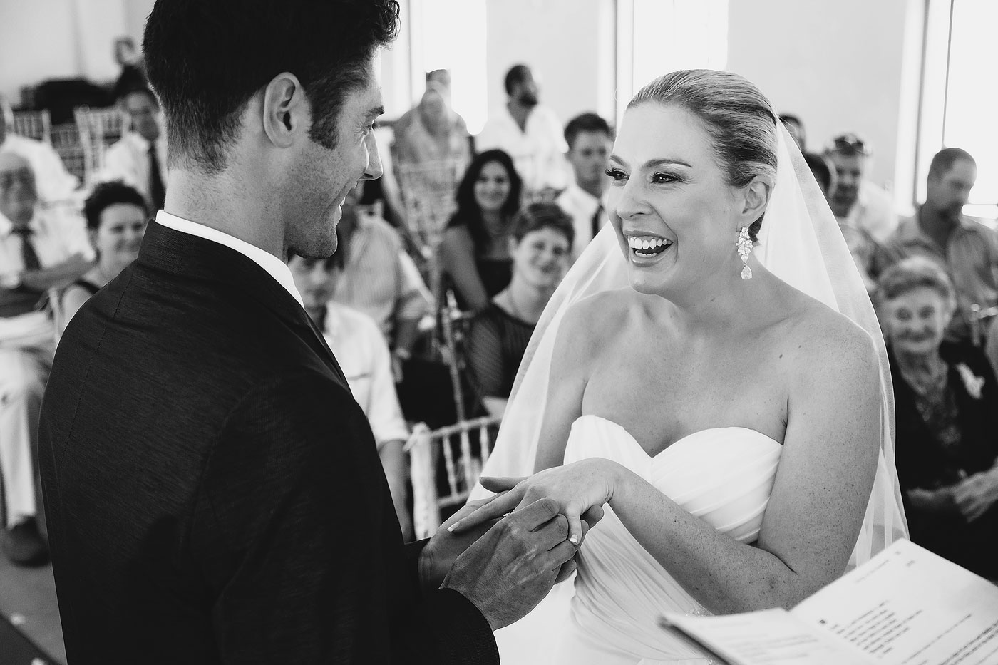 Happy Bride during wedding ceremony