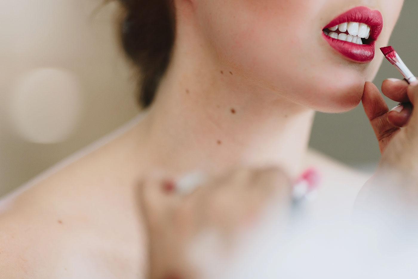 Bridal Make-up Close up with red lips