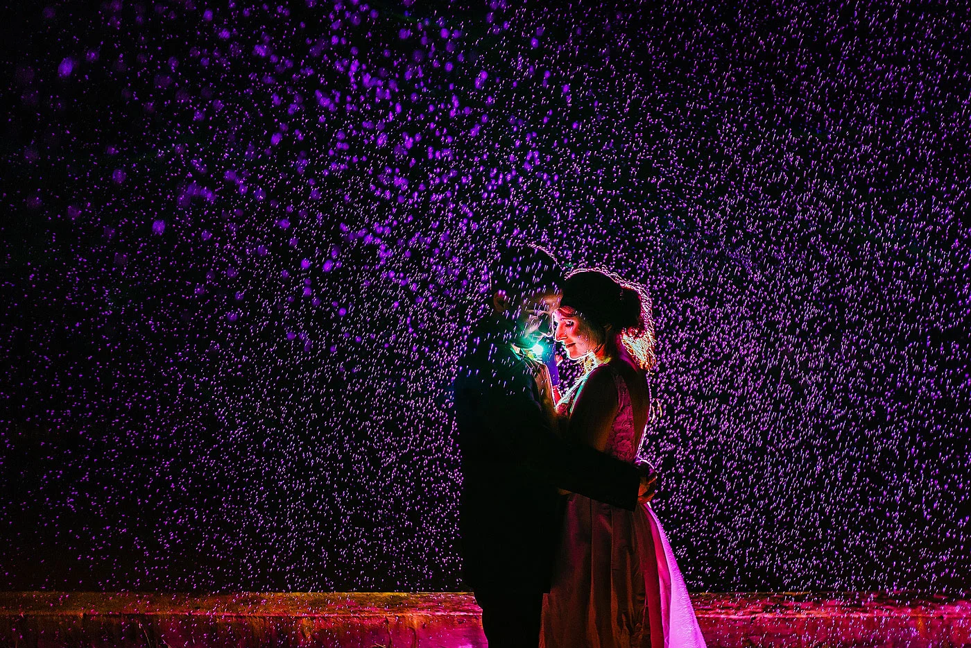 Rain Night Wedding Day Couple Photo
