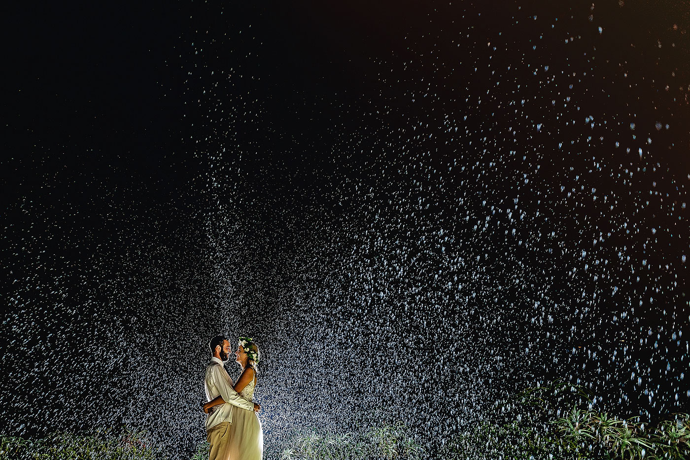 Rain Wedding Night Photography