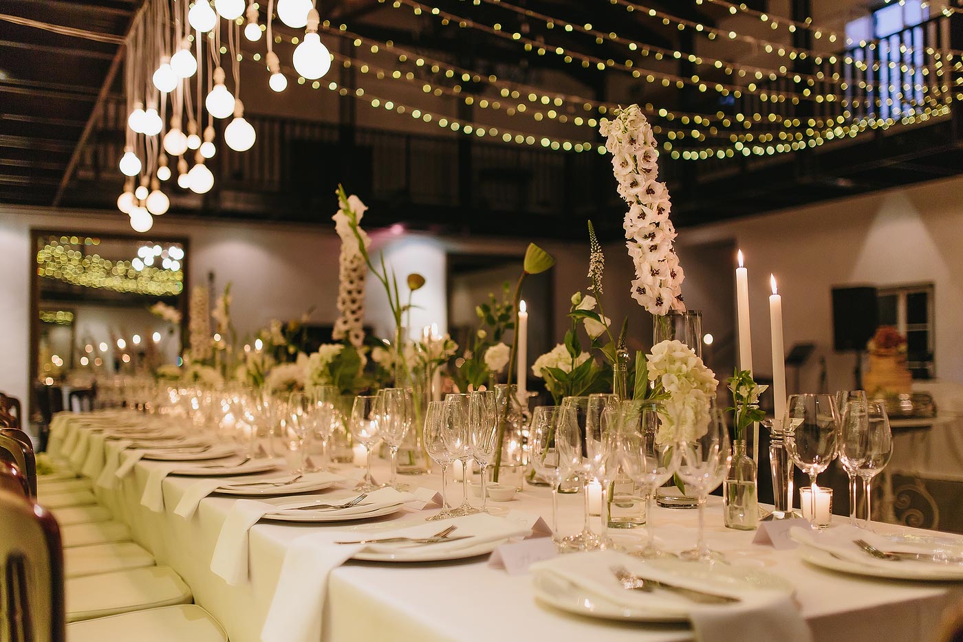 Elegant wedding decor with white flowers in Plettenberg Bay South AFrica.