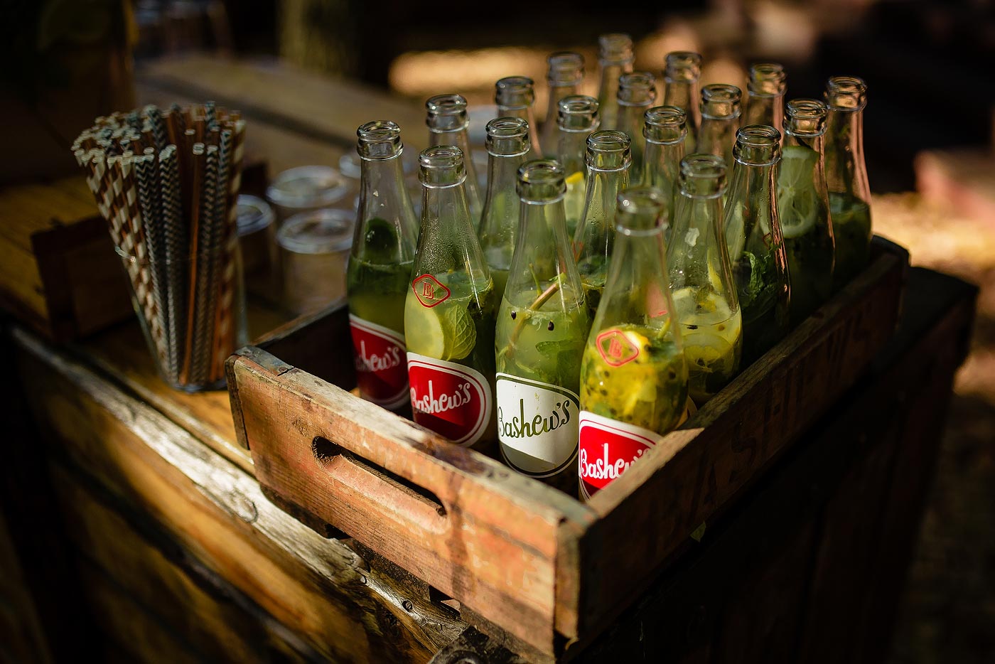 Wedding Pre-drinks in glass bottles